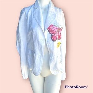 White Butterfly Linen Cotton Blazer Light Jacket (m) EXCELLENT NEW​​​​​​​